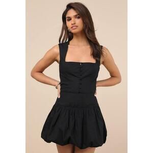 Lulus Evynne Black Poplin Bubble-hem Mini Skirt - Size S